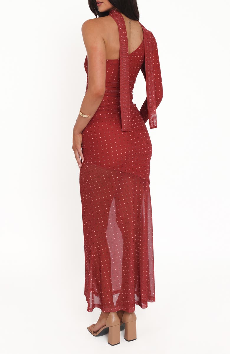 Petal & Pup Hollie Polka Dot Scarf, One-Shoulder Mesh Top & Maxi Skirt Set, Alternate, color, Red Polka Dot