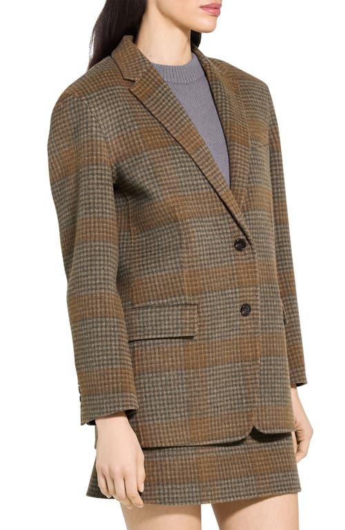 Theory Oversized Blazer In Plaid Wool-cashmere In Brown