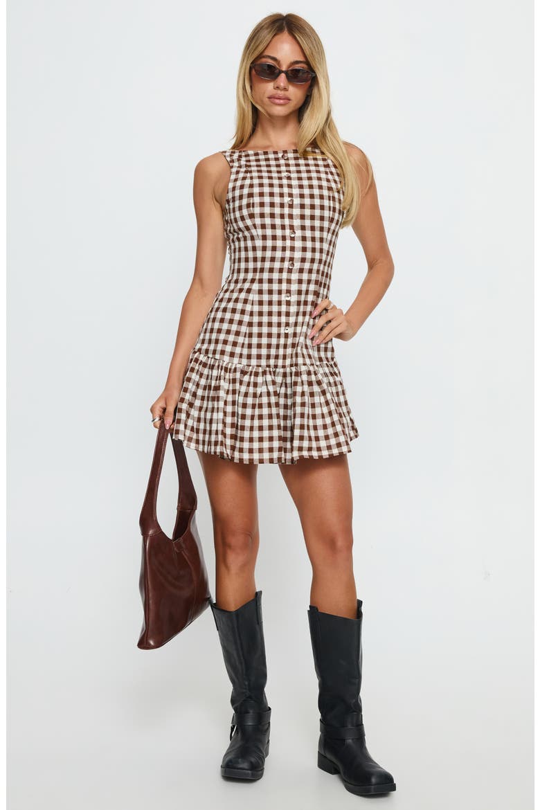 Kolbie Gingham Sleeveless Cotton Tiered Minidress, Alternate, color, BROWN GINGHAM
