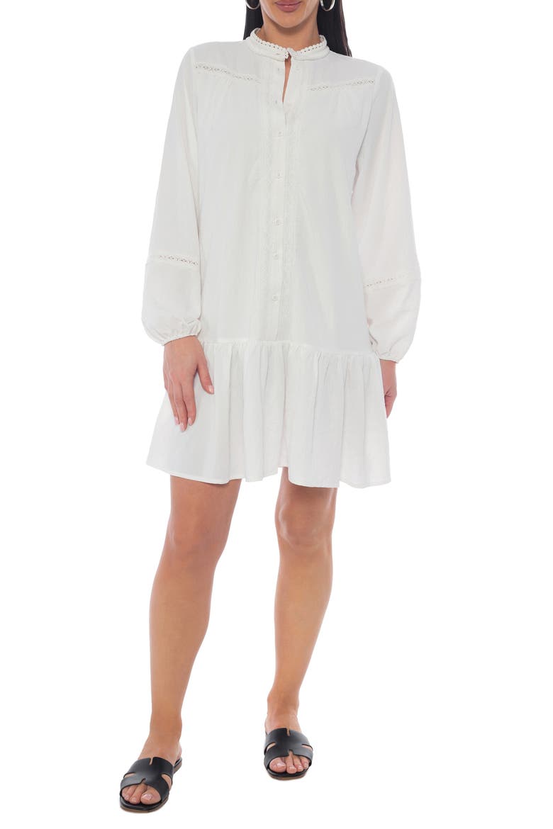 Long Sleeve Drop Waist Shirtdress, Main, color, WHITE