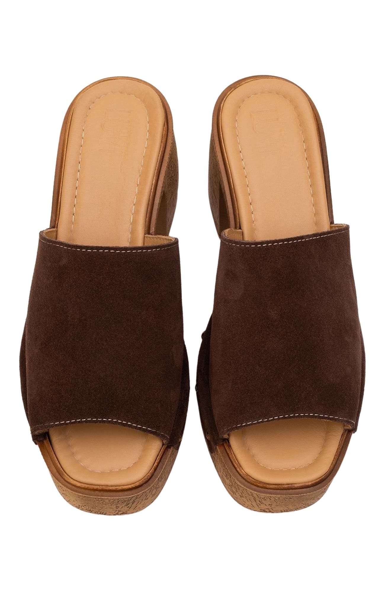 Forever 
Always Shoes Pull Leather Platform Mules, Alternate, color, Dark Brown Suede Leather