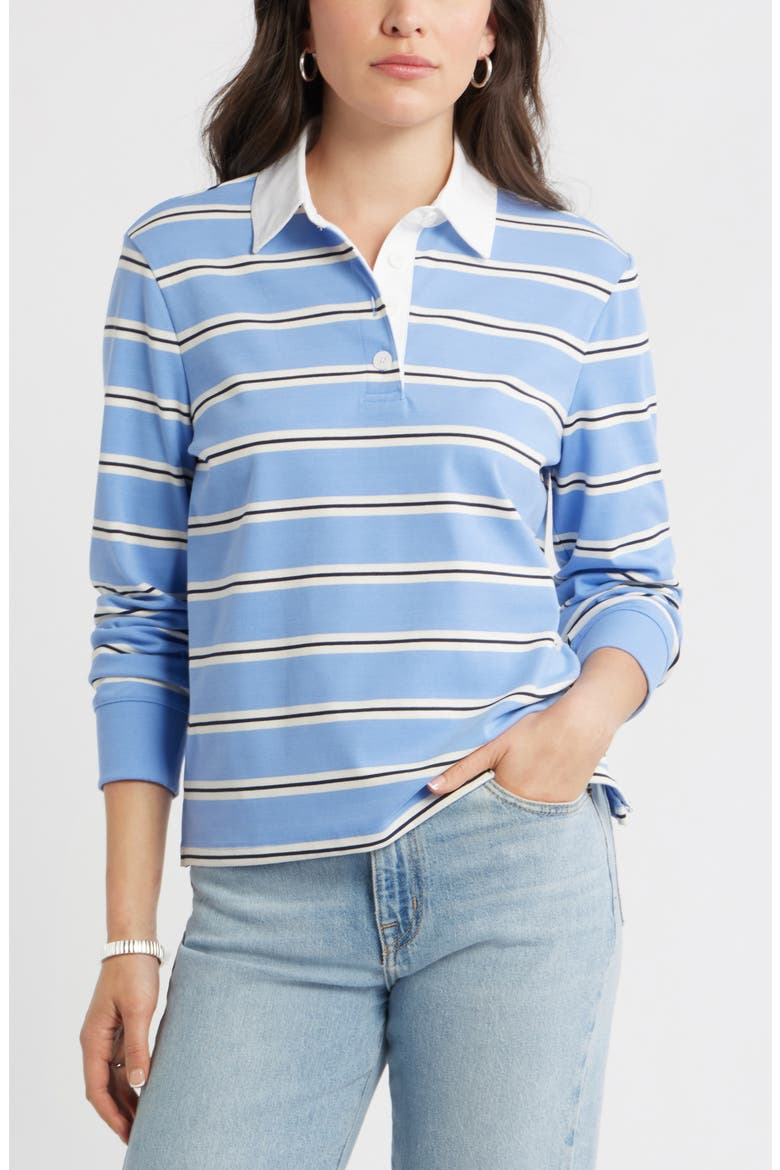 Stripe Long Sleeve Rugby Polo, Main, color, BLUE EMILIA STRIPE