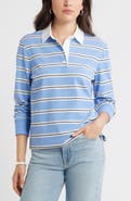 Caslon® Stripe Long Sleeve Rugby Polo