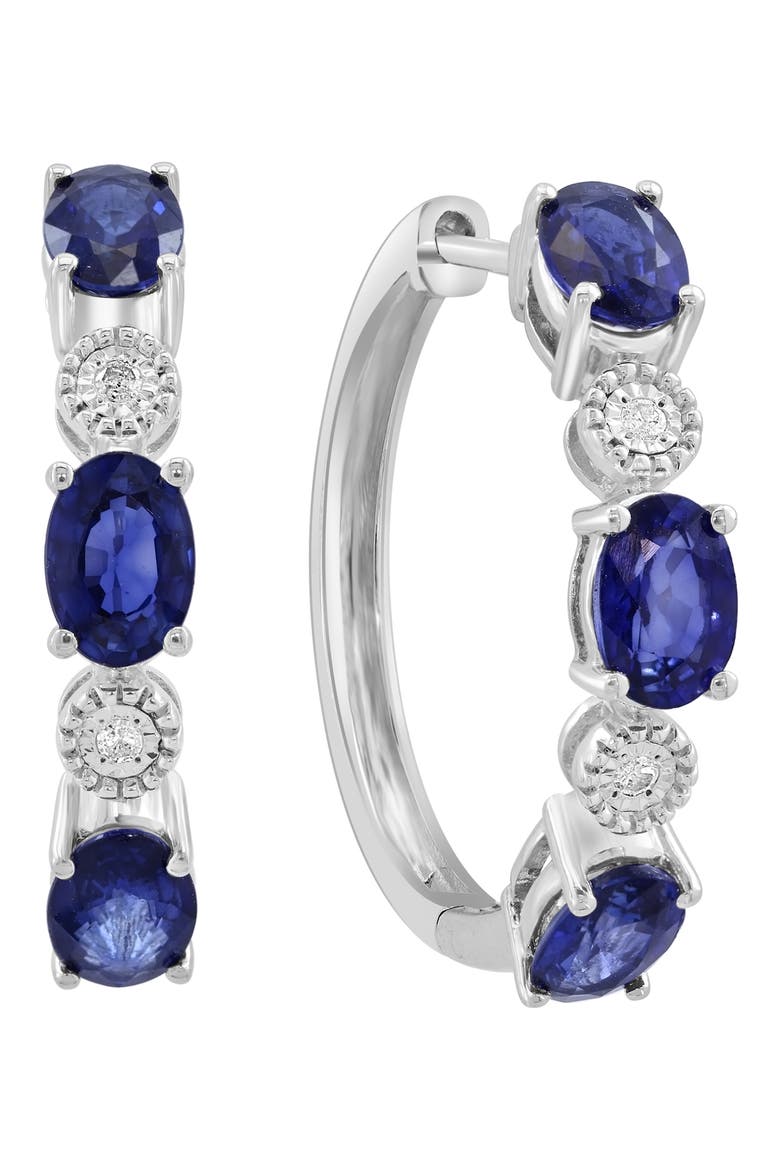 Natura Sterling Silver Sapphire & Diamond Hoop Earrings, Main, color, BLUE