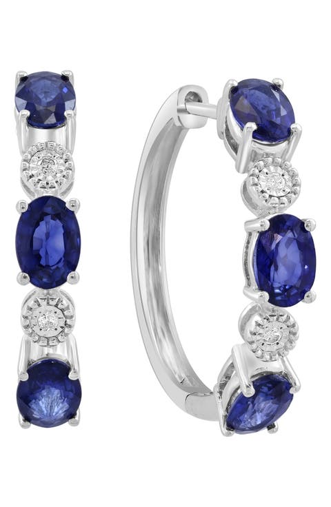 Natura Sterling Silver Sapphire & Diamond Hoop Earrings