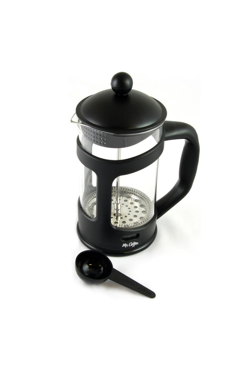 MR COFFEE Brivio 28 Ounce Glass French Press Coffee Maker with Plastic Lid, Main, color, Black