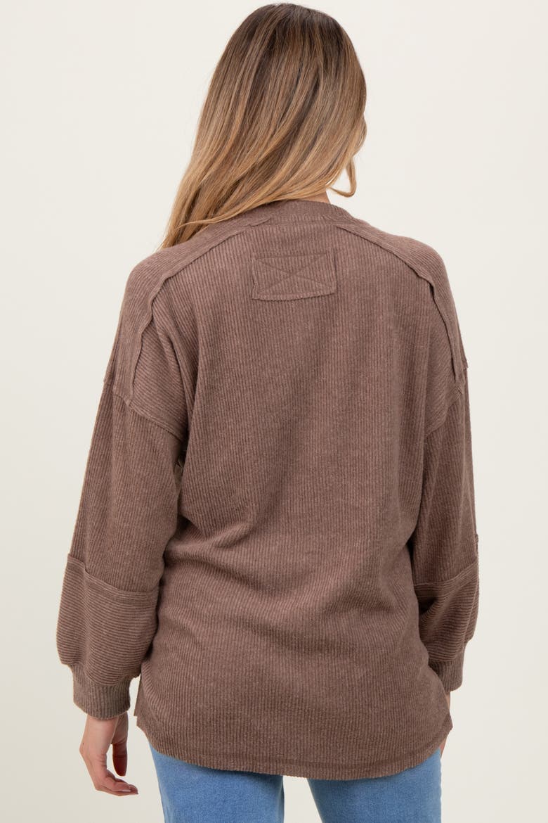 Oversized Ribbed Knit Henley Sweater, Alternate, color, Mocha