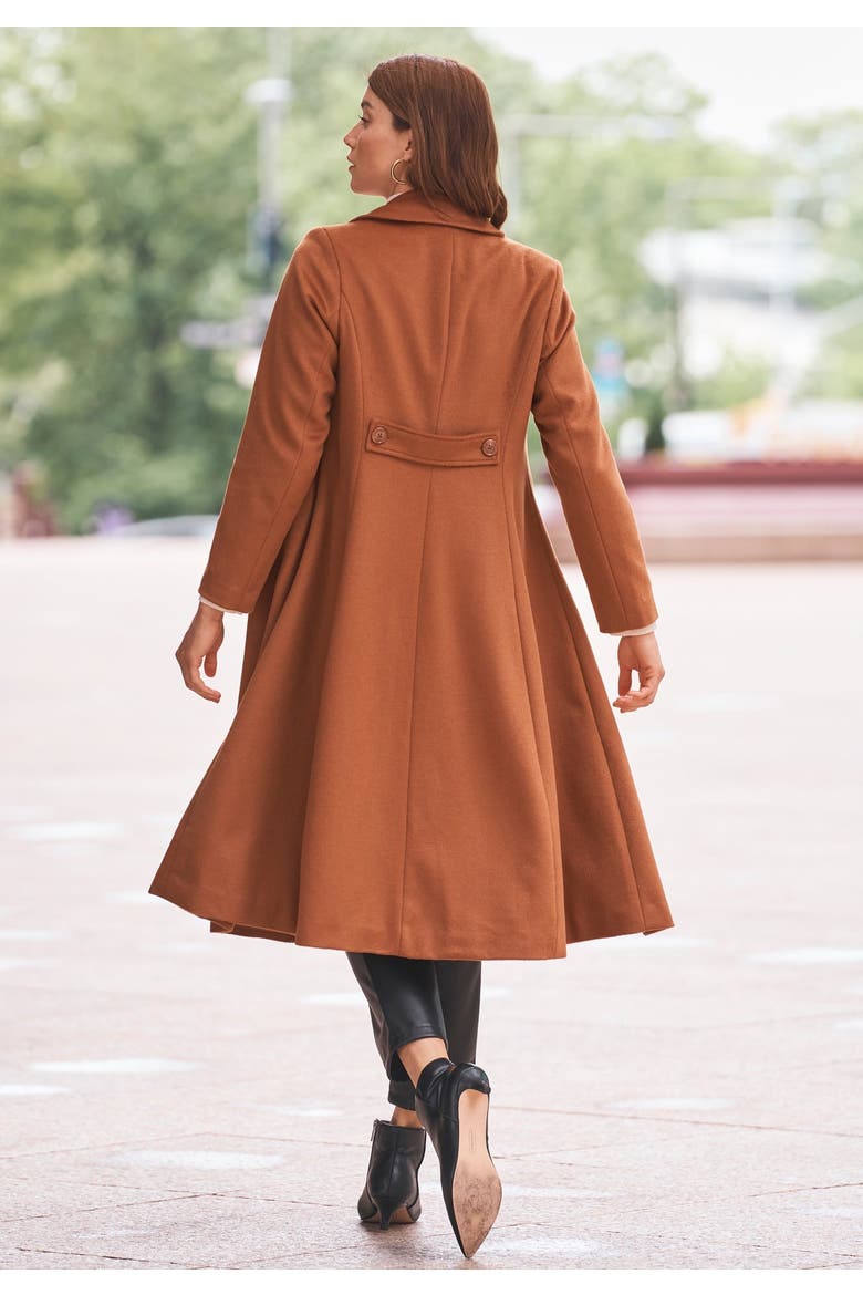 Trapeze Wool-Blend Coat, Alternate, color, COGNAC