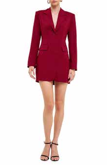 Strappy Back Long Sleeve Blazer Dress