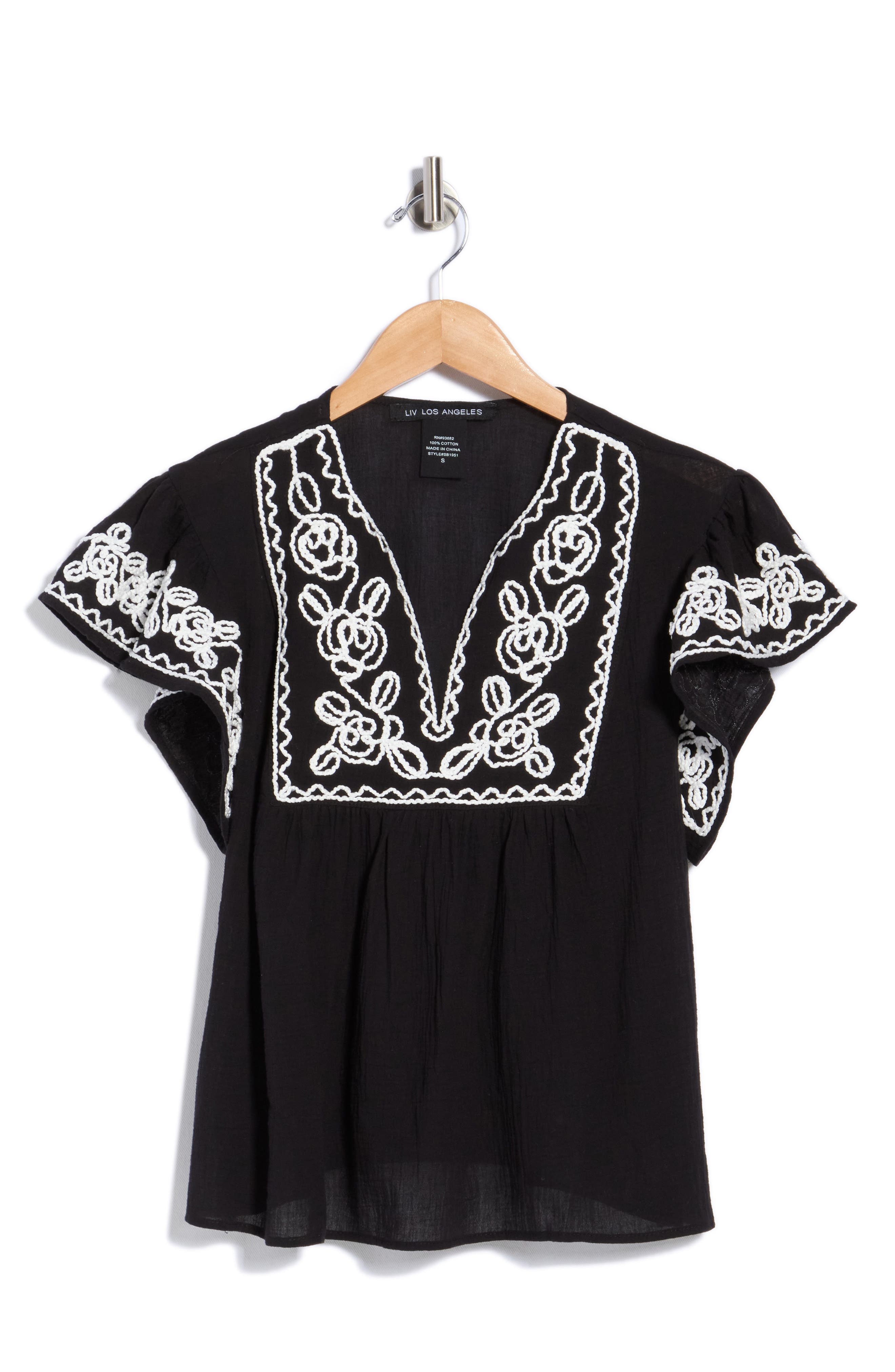 Soutache Trim Top with Flutter Sleeves