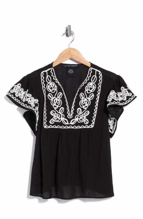 Soutache Trim Top with Flutter Sleeves