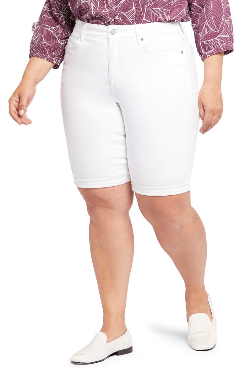 Briella Roll Cuff Denim Bermuda Shorts, Main, color, OPTIC WHITE