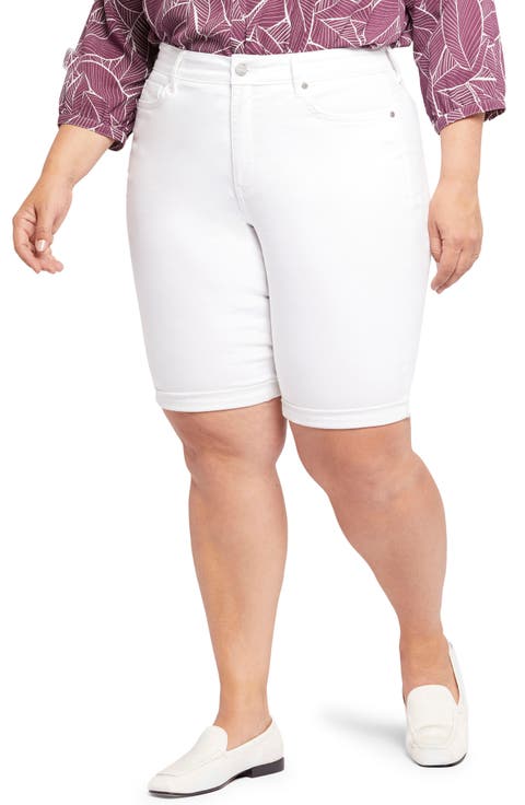 Briella Roll Cuff Denim Bermuda Shorts (Optic White) (Plus Size)
