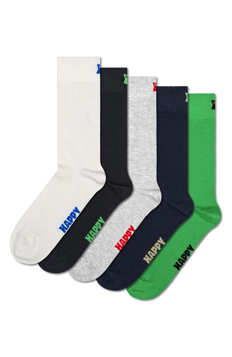 Happy Socks Assorted 5-Pack Solid Crew Socks, Main, color, White Multi