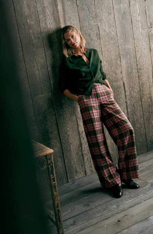 Boden Belgravia Plaid Wide Leg Pants In Pink