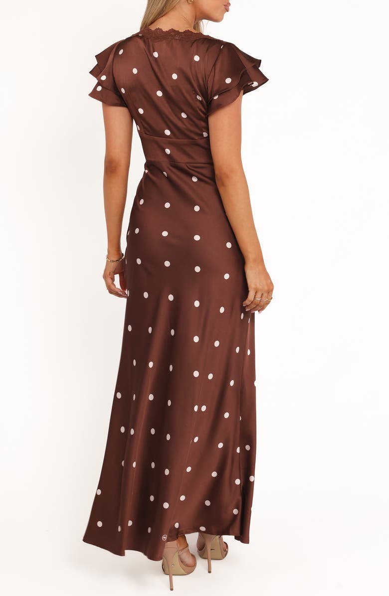 Petal & Pup Arella Dot Satin Maxi Dress, Alternate, color, Brown Polka Dot