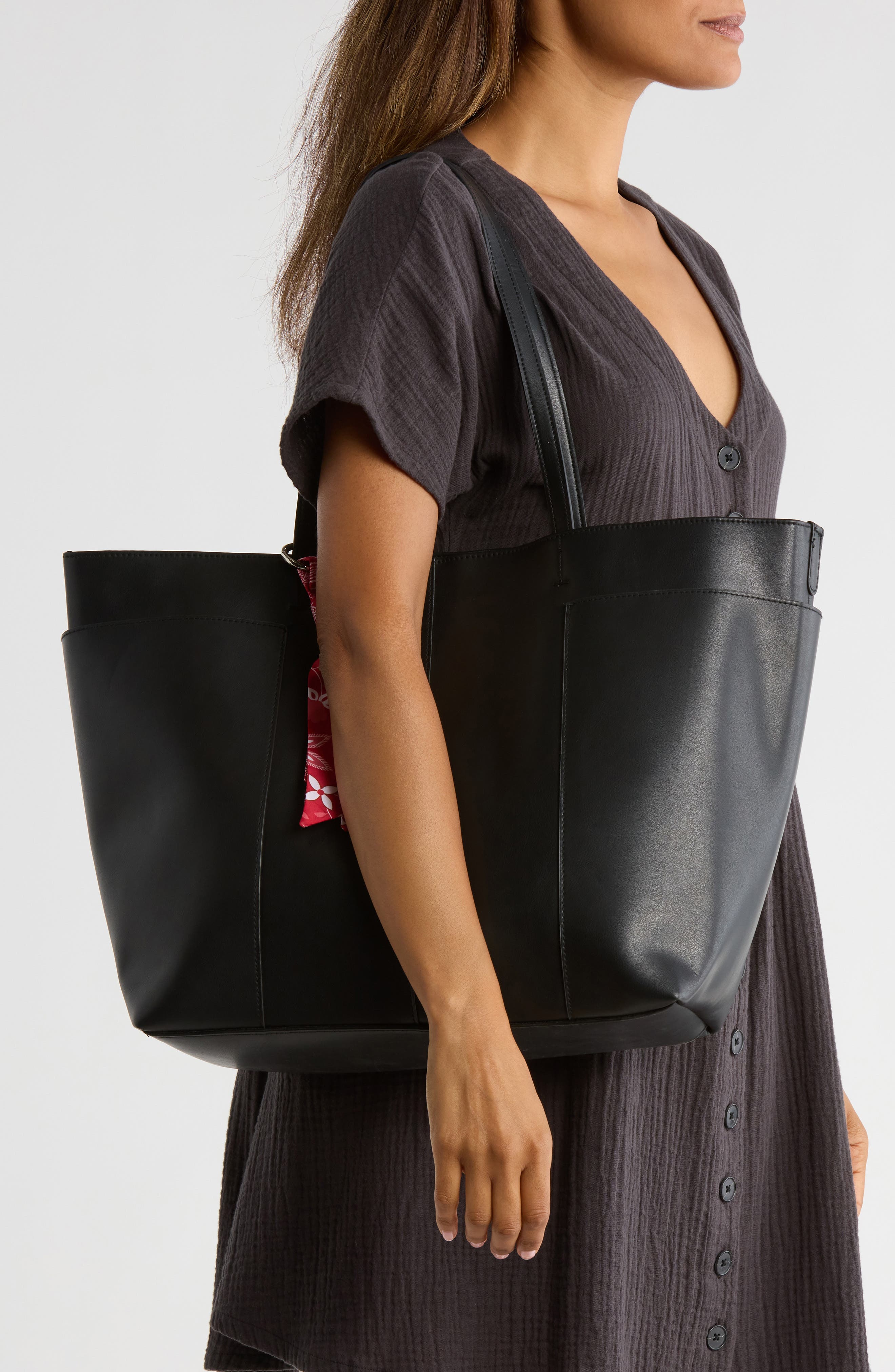 Madden Girl Oversize Tote with Laptop Sleeve, Alternate, color, Black