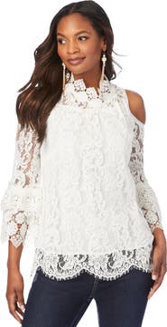 Roaman's Lace Cold Shoulder Top