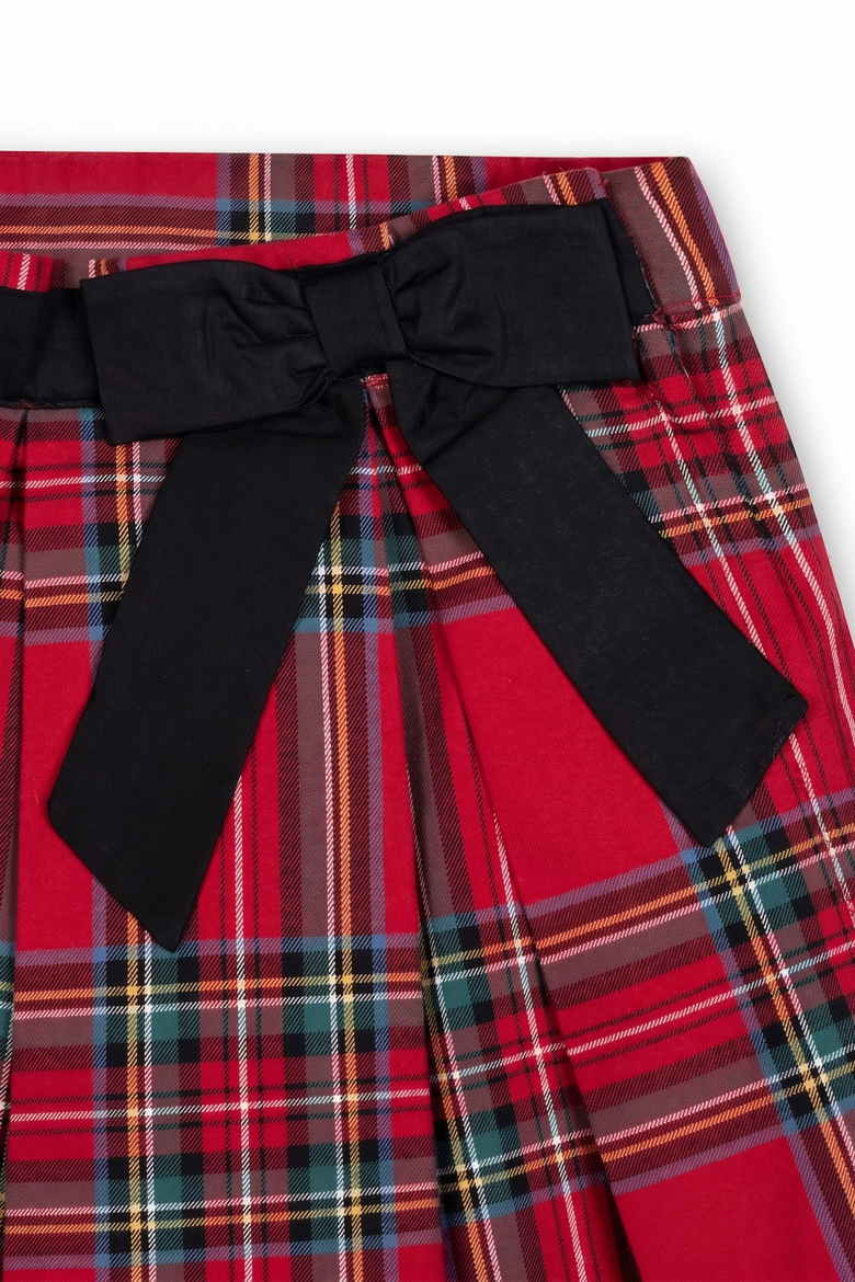 Kids' Organic Pleated Bow Party Skirt, Alternate, color, Red Holiday Tartan