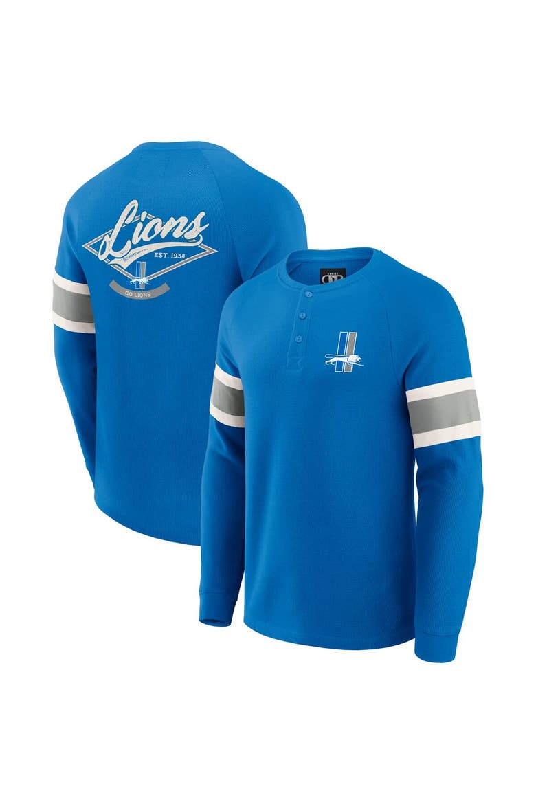 Men's Darius Rucker Collection by Fanatics Blue Detroit Lions Waffle-Knit Raglan Long Sleeve Henley T-Shirt, Main, color, Blue