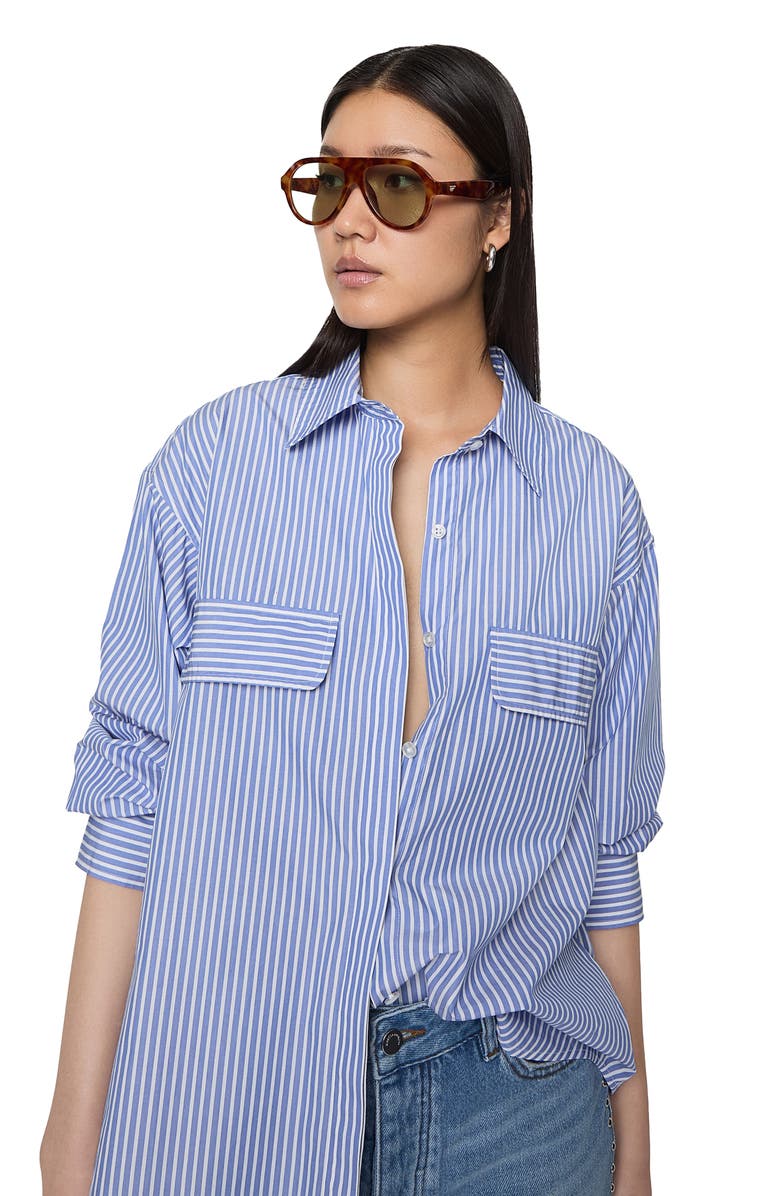 Rebecca Minkoff Skylar Stripe Poplin Button-Up Shirt, Alternate, color, Periwinkle Shirting