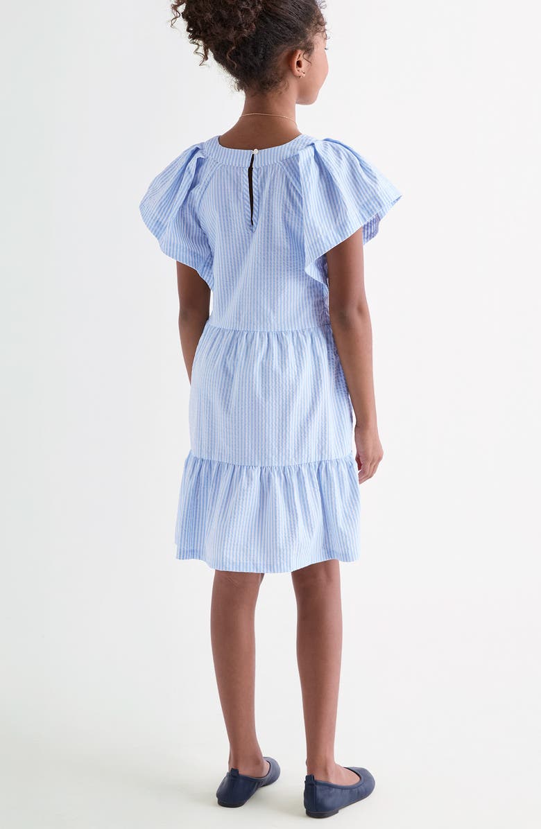 vineyard vines Kids' Sophie Harbor Flutter Sleeve Seersucker UPF 30+ Sundress, Alternate, color, Seersucker-Jake Blue