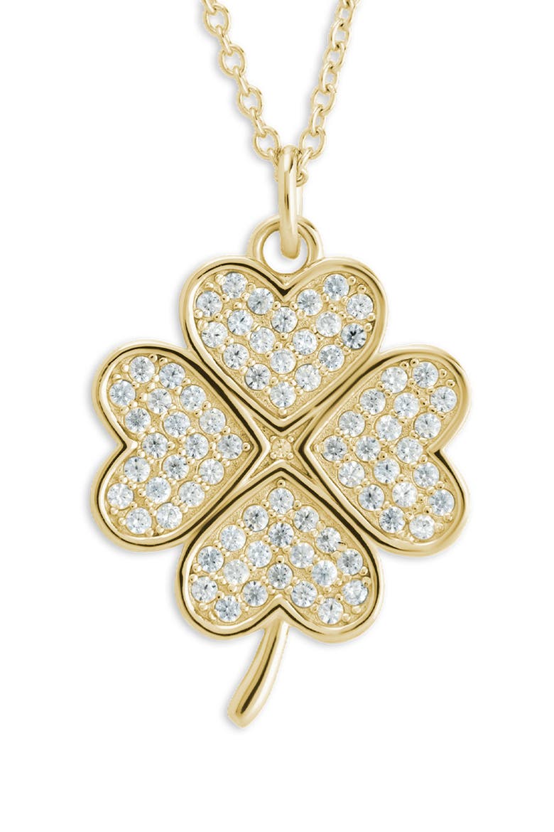 Pav Cubic Zirconia Shamrock Pendant Necklace, Alternate, color, GOLD