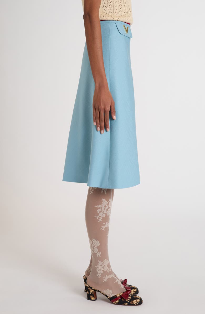 Valentino Garavani V-Detail Crepe A-Line Canvas Skirt, Alternate, color, Grey/ Blue