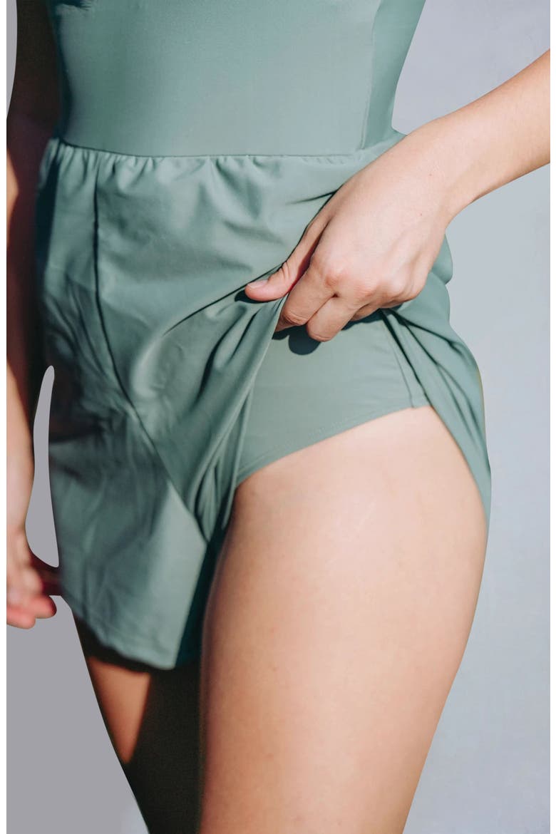 Ivy Short Swim Romper With Built-In Bra and Hidden Shorts, Alternate, color, Sage Green