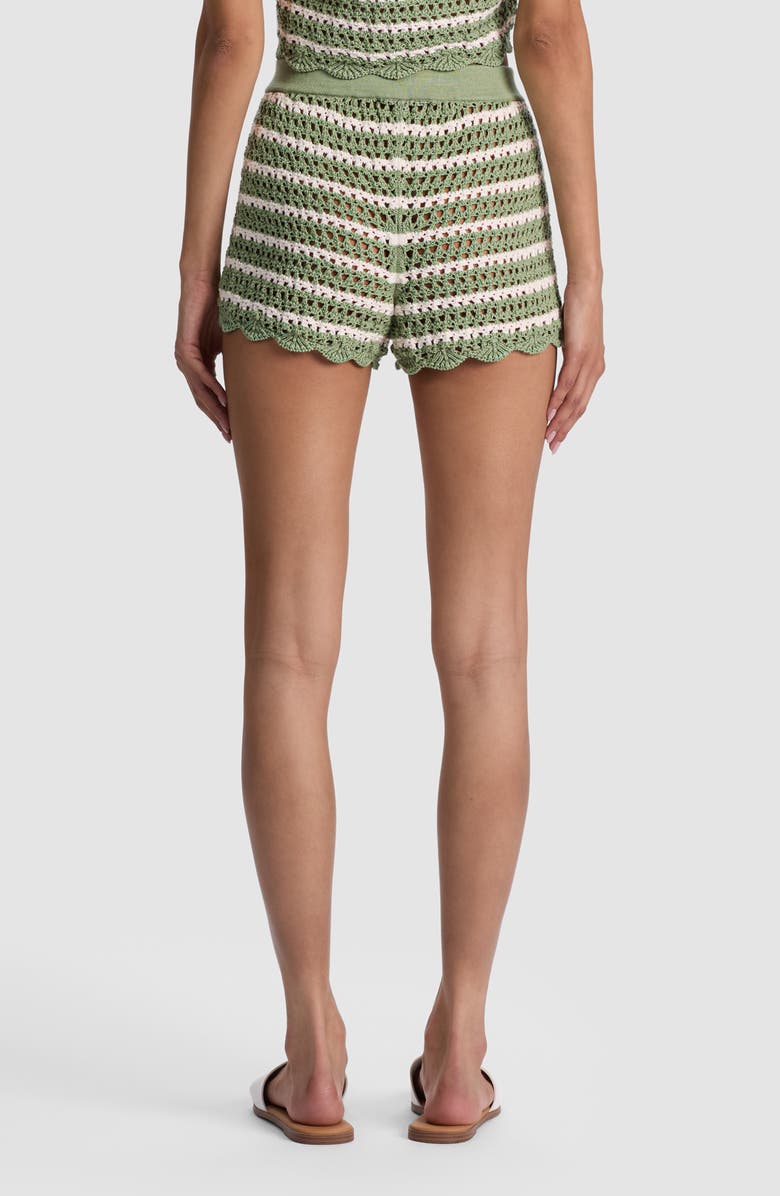 Alice + Olivia Bobbi Stripe Crochet Cotton Shorts, Alternate, color, Sage/ Soft White