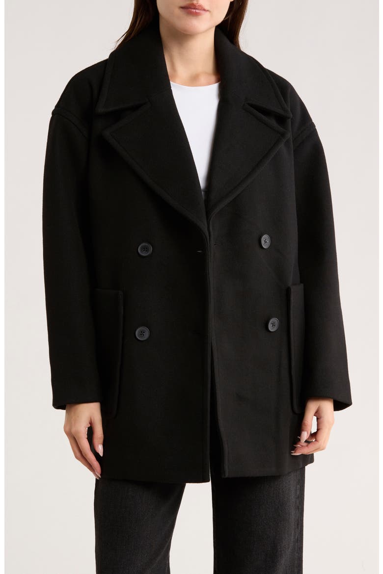 Oversize Boxy Double Breasted Coat, Alternate, color, BLACK