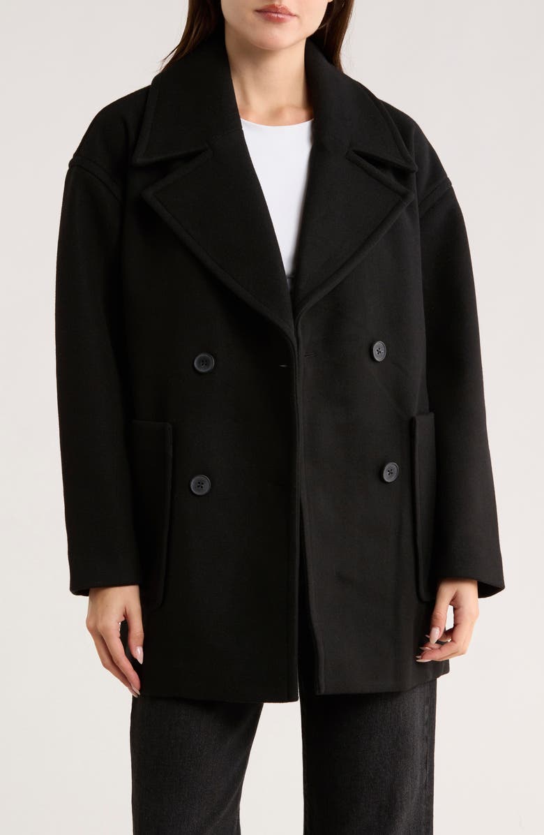 Lucky Brand Oversize Boxy Double Breasted Coat, Alternate, color, Black