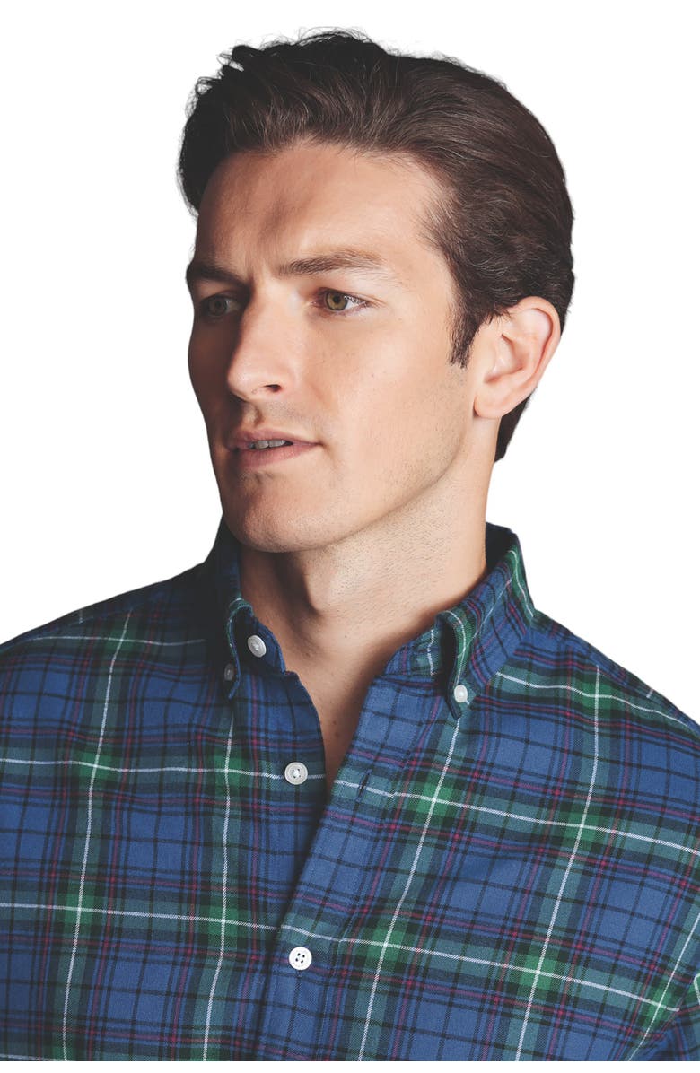 Charles Tyrwhitt Slim Fit Button-Down Collar Brushed Flannel Check Shirt, Alternate, color, Green