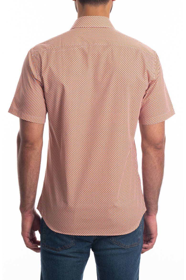 Trim Fit Short Sleeve Cotton Button-Up Shirt, Alternate, color, WHITE - ORANGE