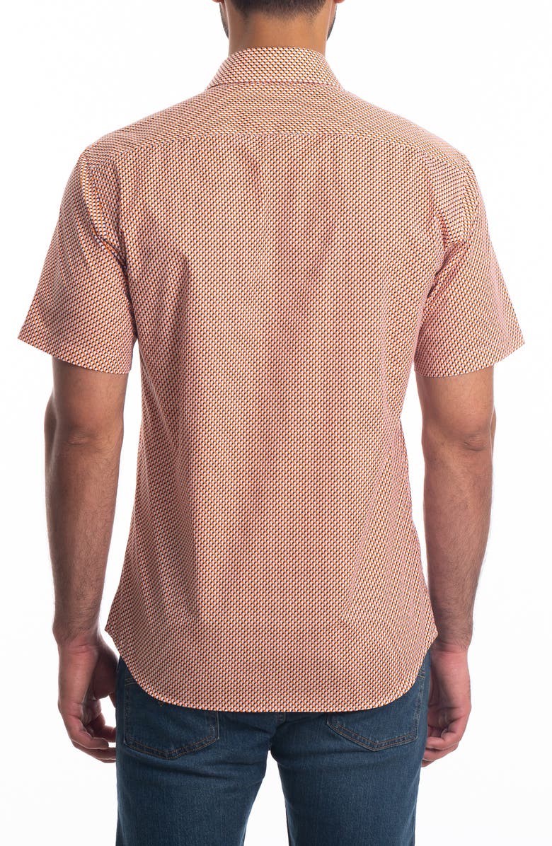 Jared Lang Trim Fit Short Sleeve Cotton Button-Up Shirt, Alternate, color, White - Orange