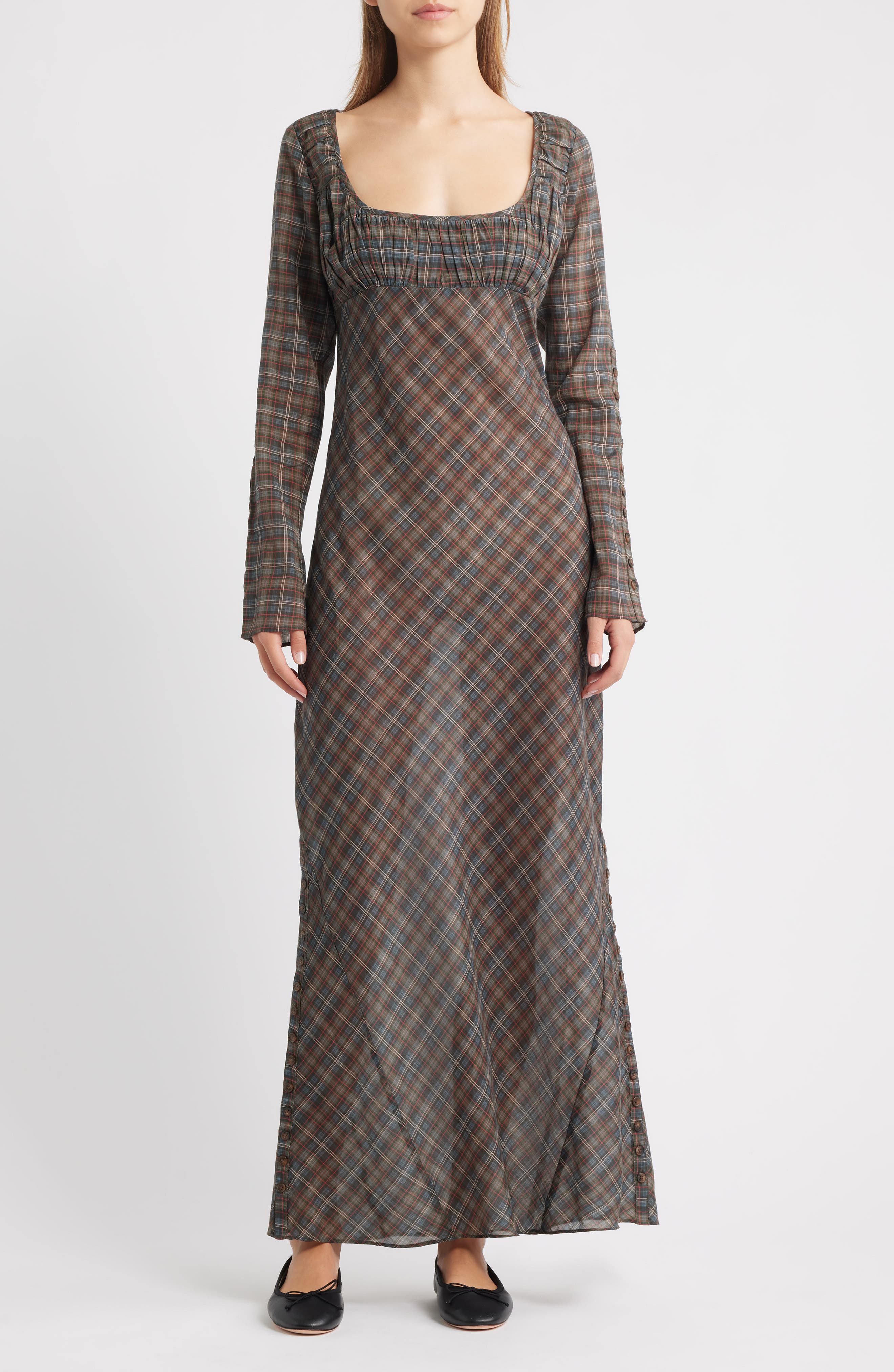Damson Madder Marissa Sheer Plaid Maxi Dress