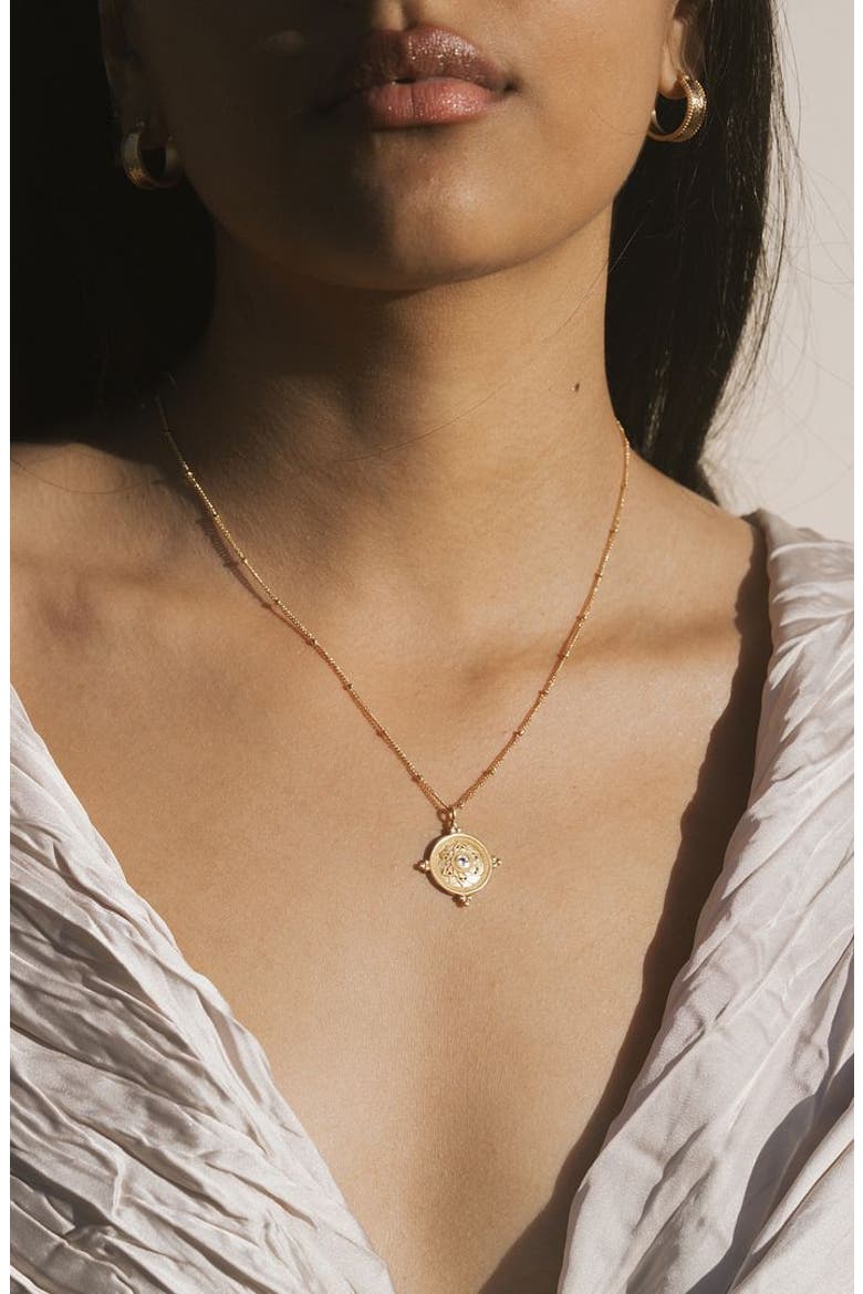 Inner Peace White Topaz Mandala Coin Necklace, Alternate, color, Gold
