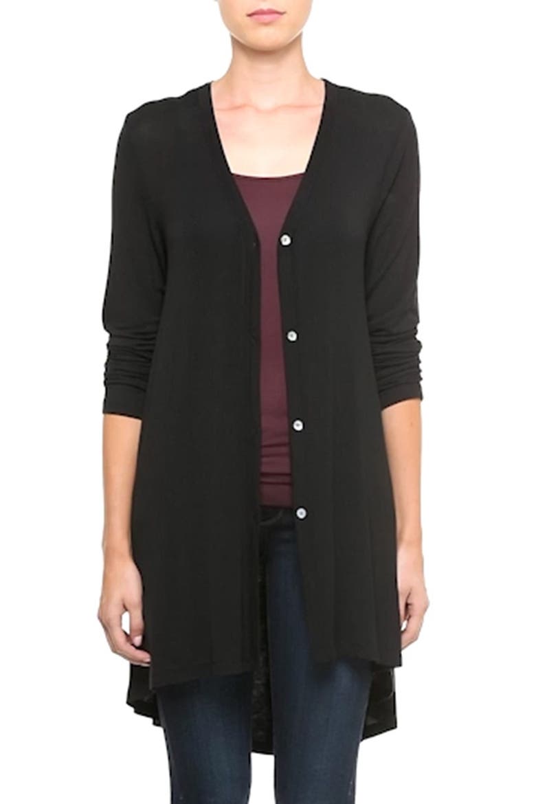 High/Low Boyfriend Cardigan, Alternate, color, BLACK