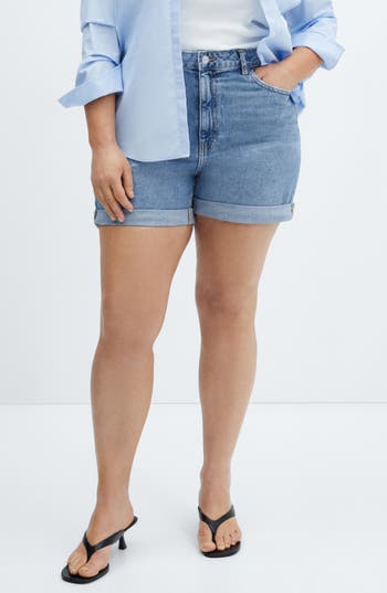 Mango High Waist Mom Fit Denim Shorts In Blue
