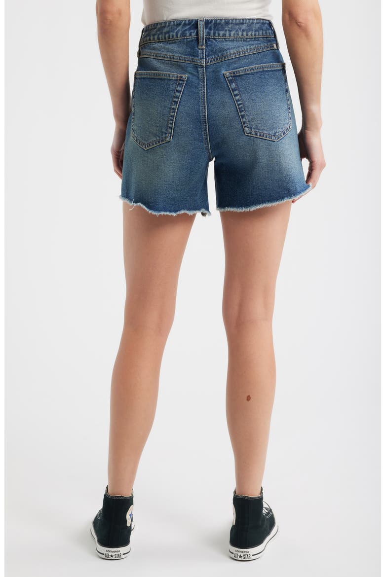Frayed High Waist Mid Thigh Relaxed Denim Shorts, Alternate, color, WILLA