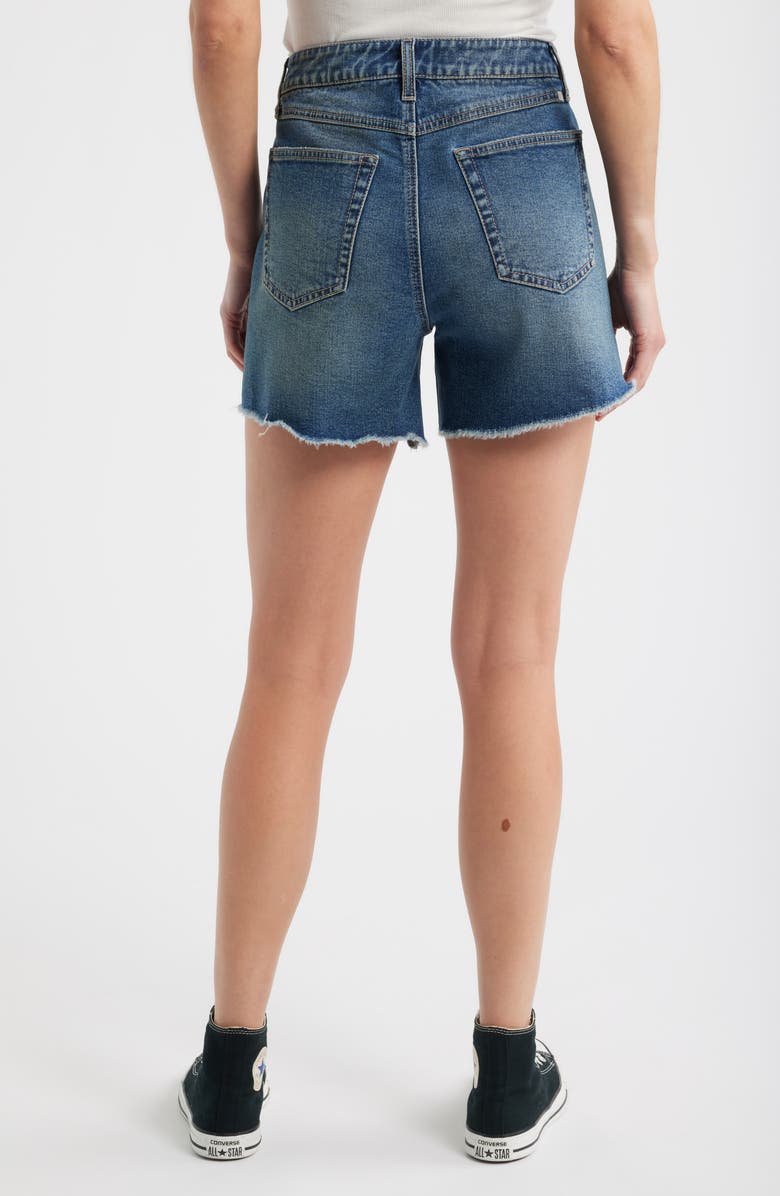 1822 Denim Frayed High Waist Mid Thigh Relaxed Denim Shorts, Alternate, color, Willa