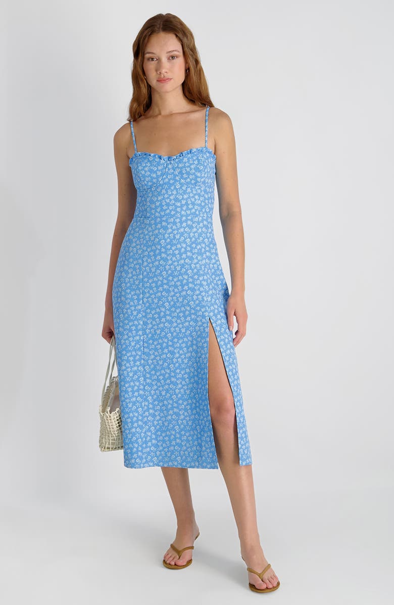 French Connection Stacey Floral Print Sleeveless Midi Dress, Alternate, color, Poolside Blue-White