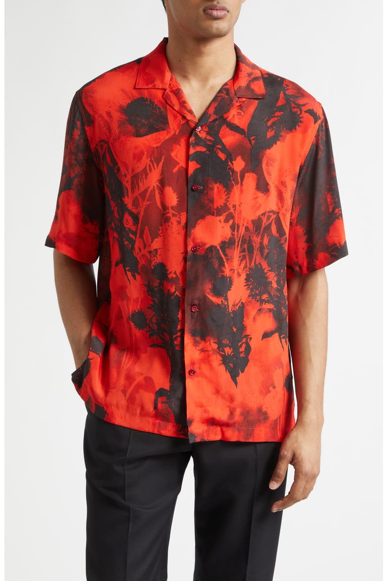 Floral Print Camp Shirt, Main, color, AMARANT