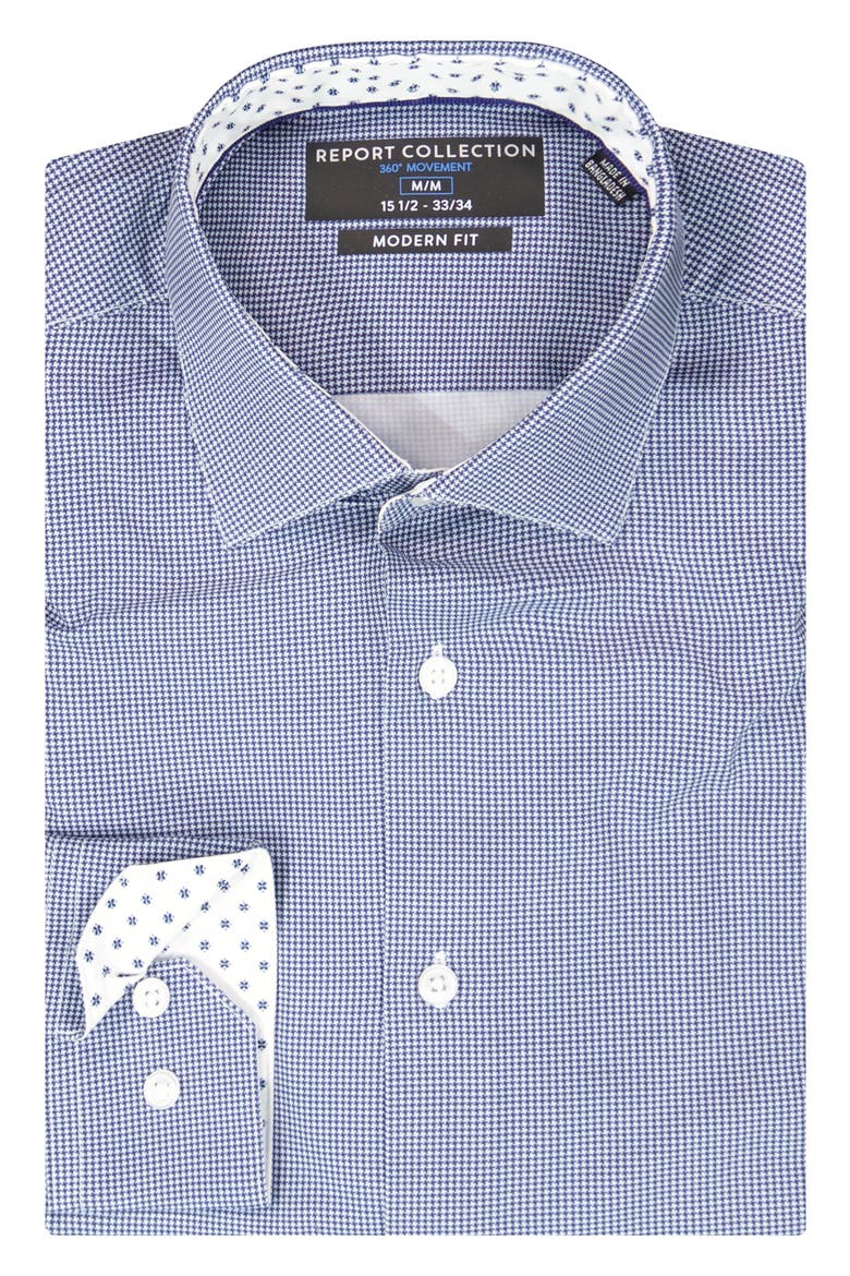 Slim Fit Houndstooth 4-Way Stretch Button-Up Shirt, Alternate, color, NAVY