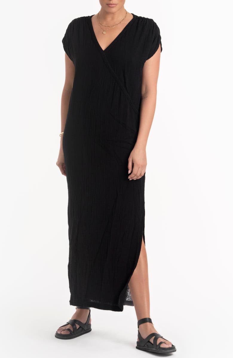 ocean+main Gathered Shoulder Tie Back Dress, Alternate, color, Black