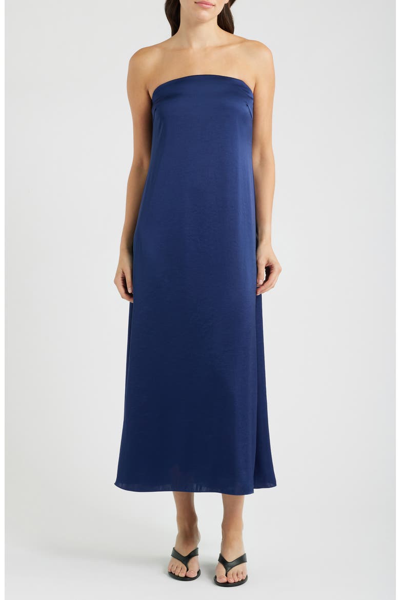 Strapless Satin Dress, Main, color, SAPPHIRE NAVY - 2QT