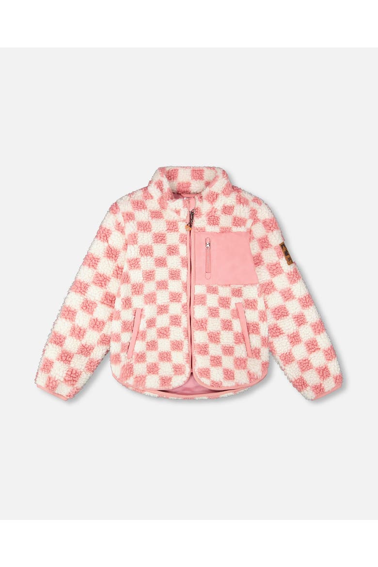 Girl Long Sleeve Fleece Jacket Checkerboard, Main, color, Pink Checkerboard