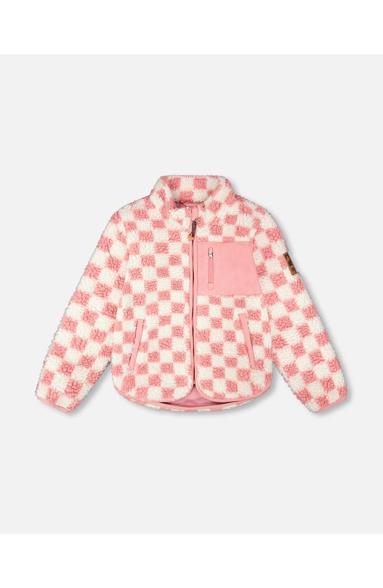 Deux par Deux Girl Long Sleeve Fleece Jacket Checkerboard, Main, color, Pink Checkerboard