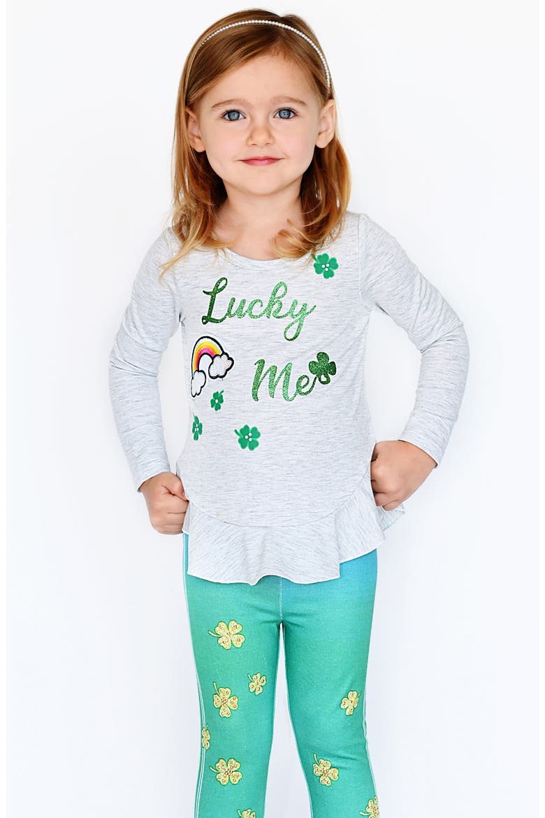 Kids' Lucky Me Embellished Graphic Peplum Top, Alternate, color, HEATHER GREY