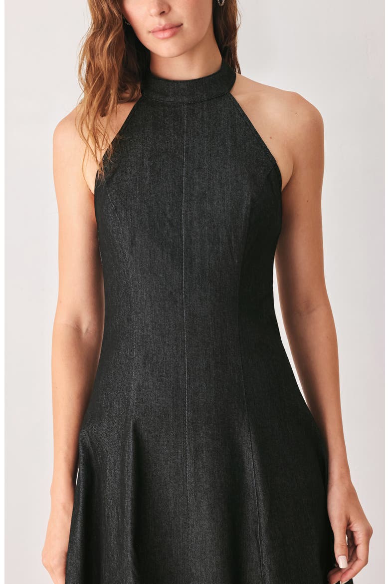 Halter Neck Denim Midi Dress, Alternate, color, DARK DENIM